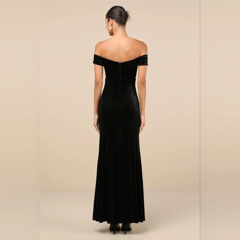 Lulus Captivating Silhouette Black Velvet Off-the-Shoulder Maxi Dress L Wedding